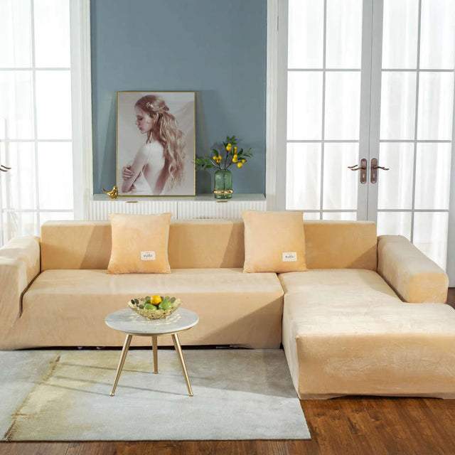 Housse De Canapé d'Angle En Velours Beige