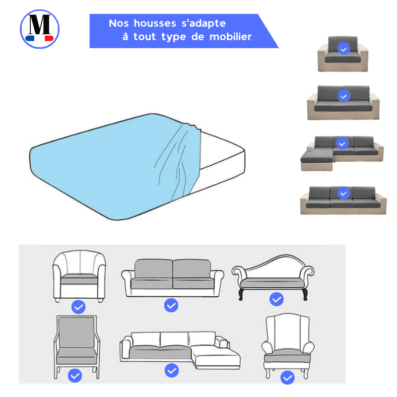 Housse Cyan Coussin D'assise & Dossier - Canapé & Fauteuil - La Maison de la Housse®