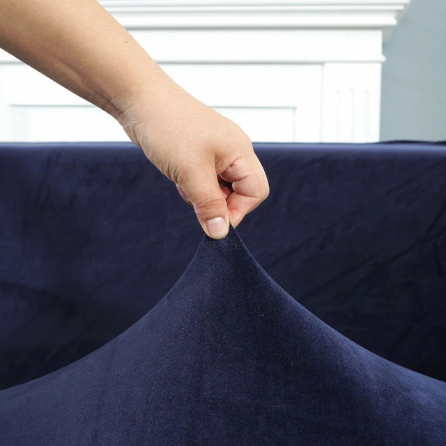 Housse De Canapé d'Angle En Velours Bleu marine - La Maison de la Housse®