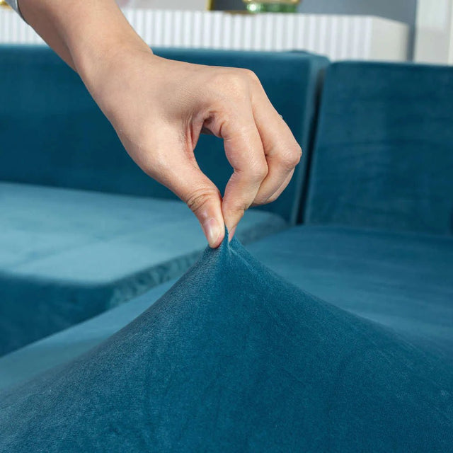 Housse De Canapé d'Angle En Velours Lac bleu - La Maison de la Housse®