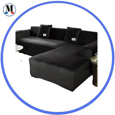 Housse de canapé d’angle Velours Noir