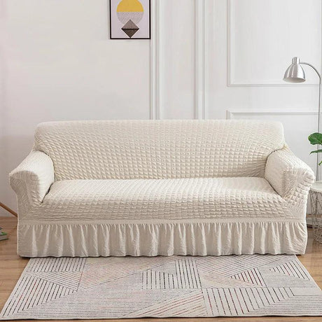 Housse de canapé en Microfibre Style Jupe Blanc Crème - La Maison de la Housse®