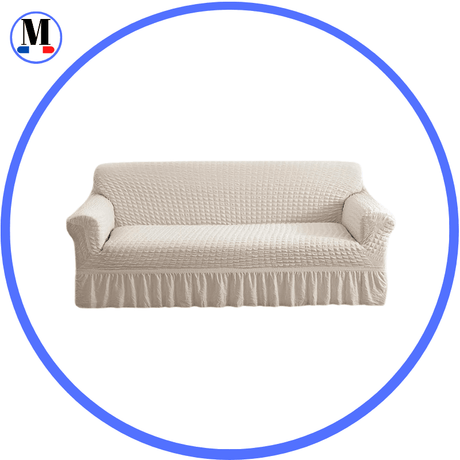 Housse de canapé en Microfibre Style Jupe Blanc Crème - La Maison de la Housse®
