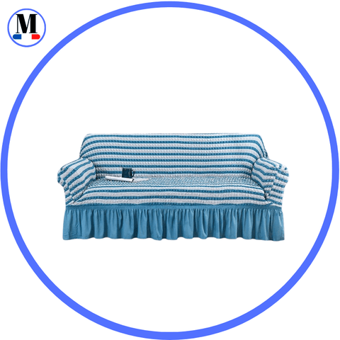 Housse de canapé en Microfibre Style Jupe Bleu - La Maison de la Housse®