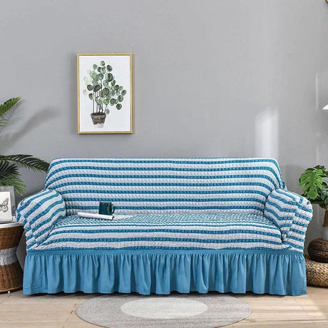 Housse de canapé en Microfibre Style Jupe Bleu - La Maison de la Housse®