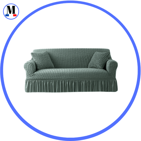 Housse de canapé en Microfibre Style Jupe Bleu cyan - La Maison de la Housse®