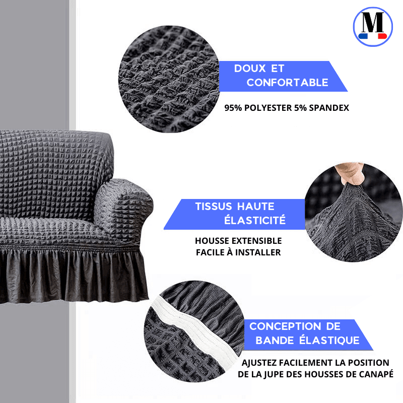 Housse de canapé en Microfibre Style Jupe Gris - La Maison de la Housse®