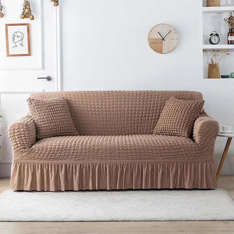 Housse de canapé en Microfibre Style Jupe Marron Clair - La Maison de la Housse®