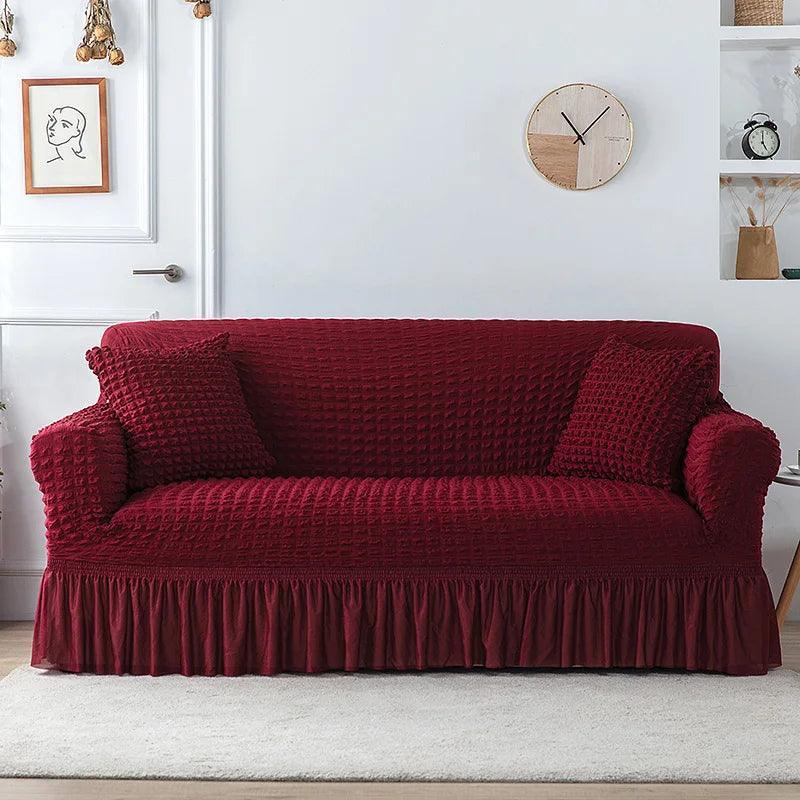 Housse de canapé en Microfibre Style Jupe Rouge Vin - La Maison de la Housse®