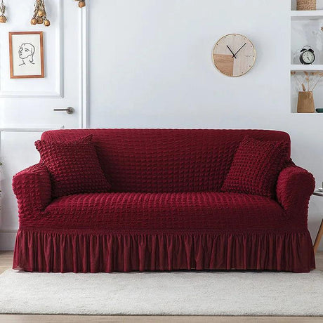 Housse de canapé en Microfibre Style Jupe Rouge Vin - La Maison de la Housse®