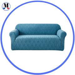 Housse de Canapé Extensible en Jacquard Bleu