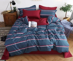 housse-de-couette-de-lit-rayures-bleu-polyester-coton – La Maison de la Housse