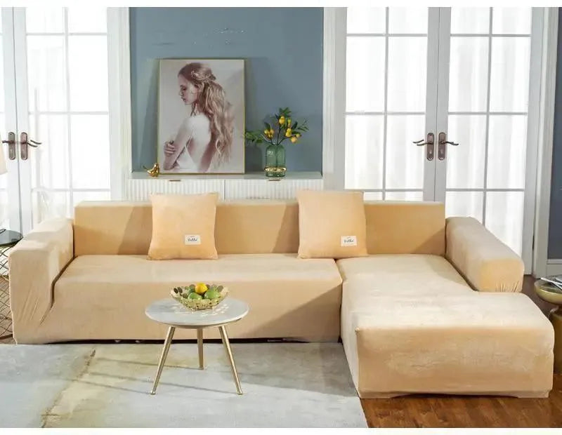 housse-en-velours-beige-pour-canape-extensible-ajustable – La Maison de la Housse