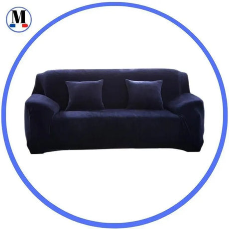 Housse de Canapé Extensible en Velours Bleu Nuit pour Housse En Velours – La Maison De La Housse