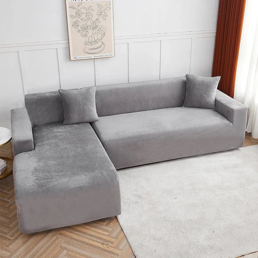 housse-en-velours-gris-pour-canape-extensible-ajustable – La Maison de la Housse