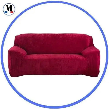Housse de Canapé Extensible en Velours Rouge Vin pour Housse En Velours – La Maison De La Housse