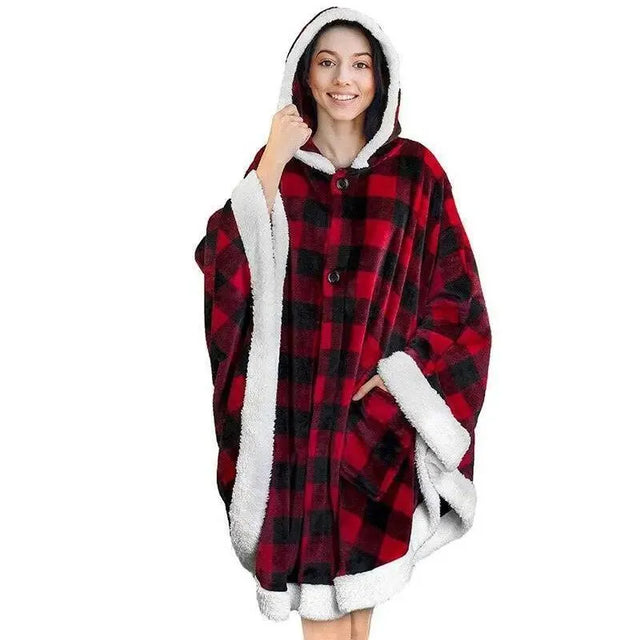 plaid-poncho-sweat-cape-rouge-carreaux – La Maison de la Housse
