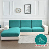 Housse Coussin d'Assise Canapé - Motif jacquard velours bleu canard - La Maison de la Housse®