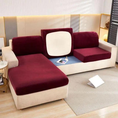 Housse Coussin d'Assise Canapé Velours Rouge Vin - La Maison de la Housse®
