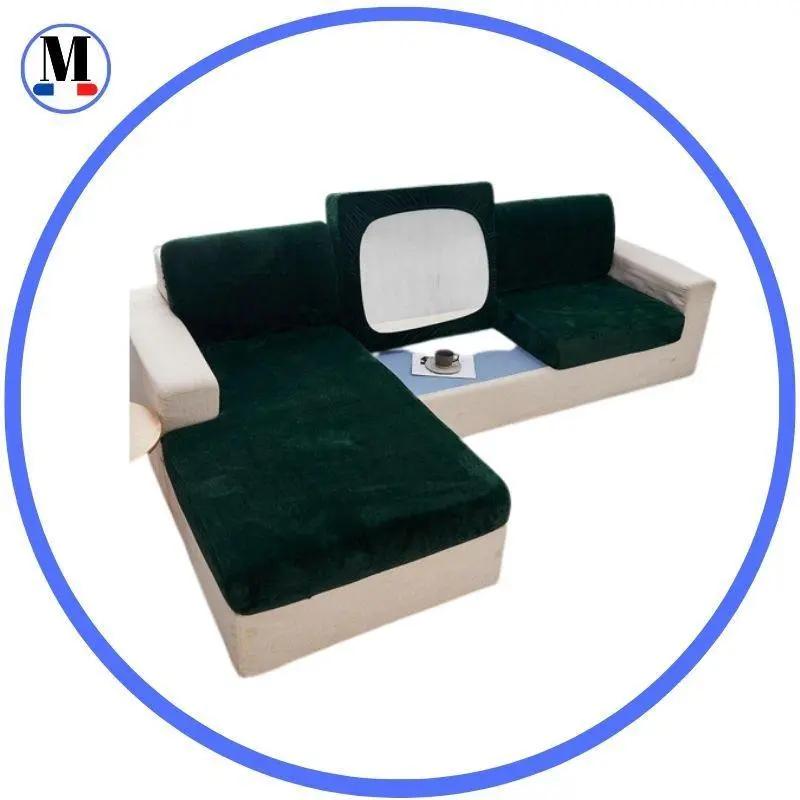 Housse Coussin d'Assise Canapé en Velours Vert Foncé - La Maison de la Housse®