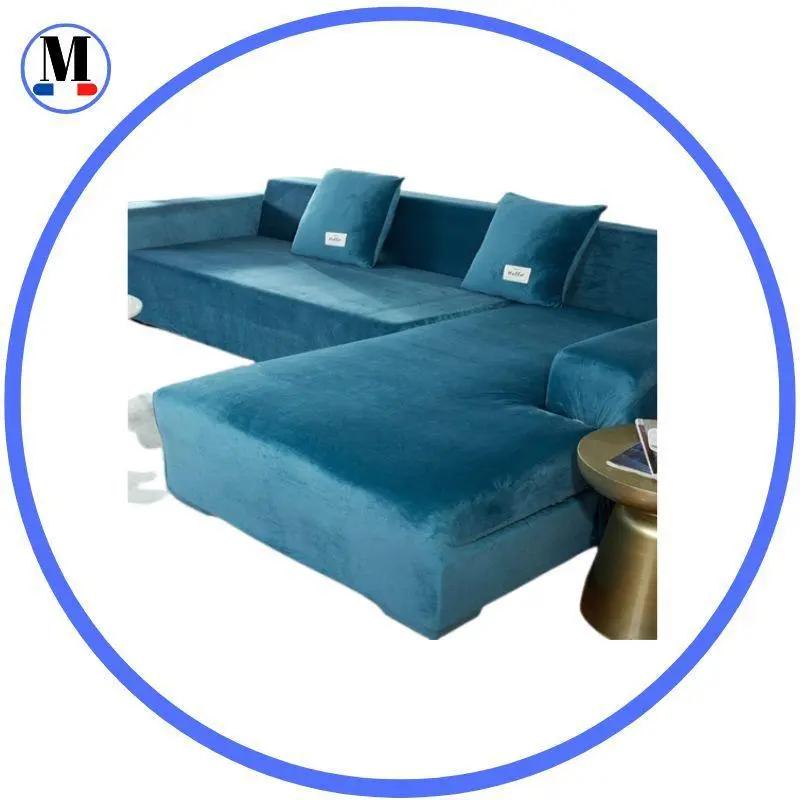 Housse De Canapé d'Angle En Velours Lac bleu - La Maison de la Housse®