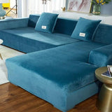 Housse De Canapé d'Angle En Velours Lac bleu - La Maison de la Housse®