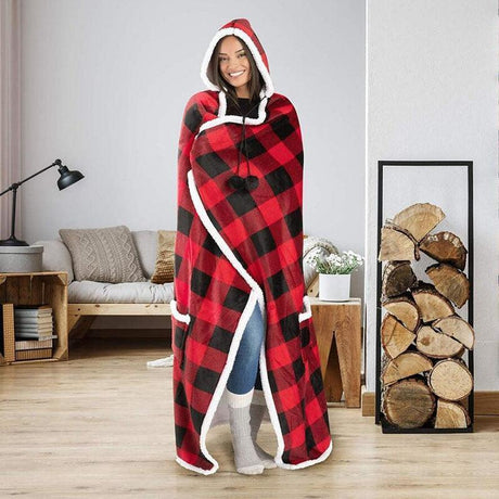 Couverture Plaid Capuche Géant - Rouge carreaux - La Maison de la Housse®