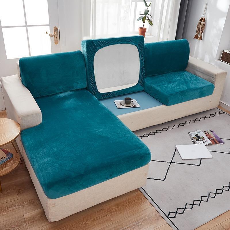 Housse Coussin d'Assise Canapé en Velours Bleu Canard - La Maison de la Housse®