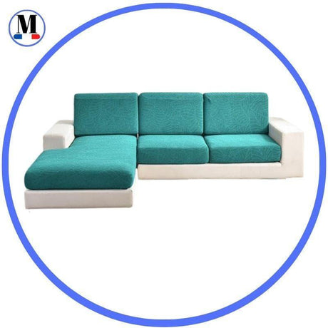 Housse Coussin d'Assise Canapé - Motif jacquard velours bleu canard - La Maison de la Housse®
