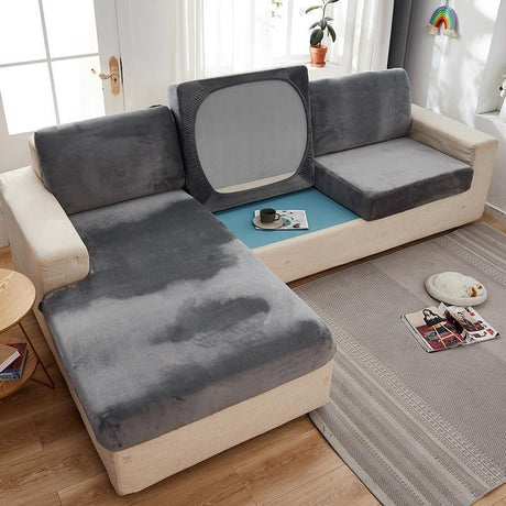 Housse Coussin d'Assise Canapé Velours Gris Clair - La Maison de la Housse®