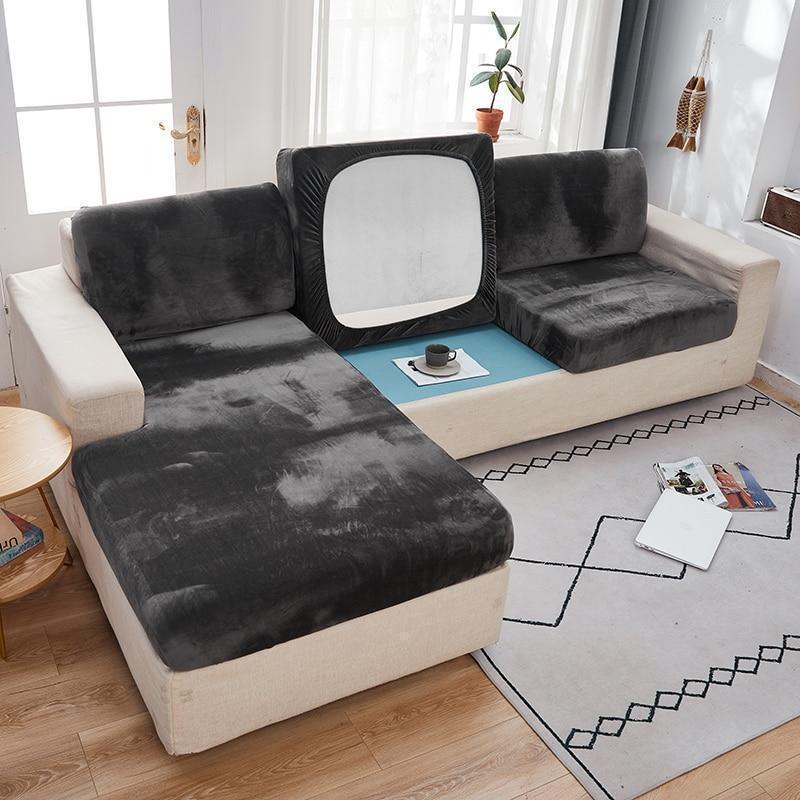 Housse Coussin d'Assise Canapé en Velours Gris Foncé - La Maison de la Housse®
