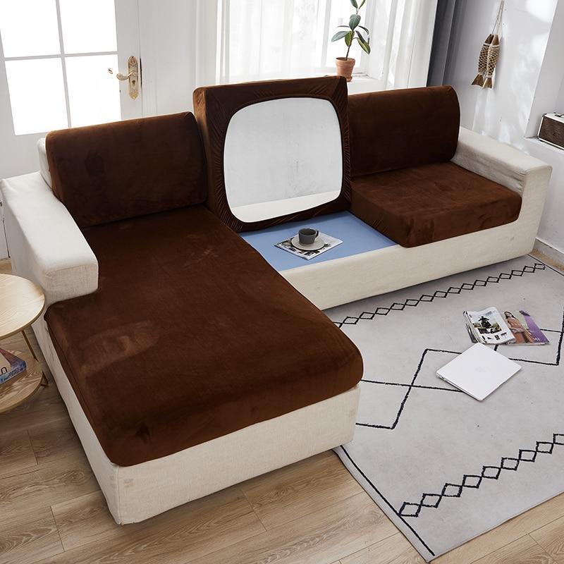 Housse Coussin d'Assise Canapé en Velours Marron - La Maison de la Housse®