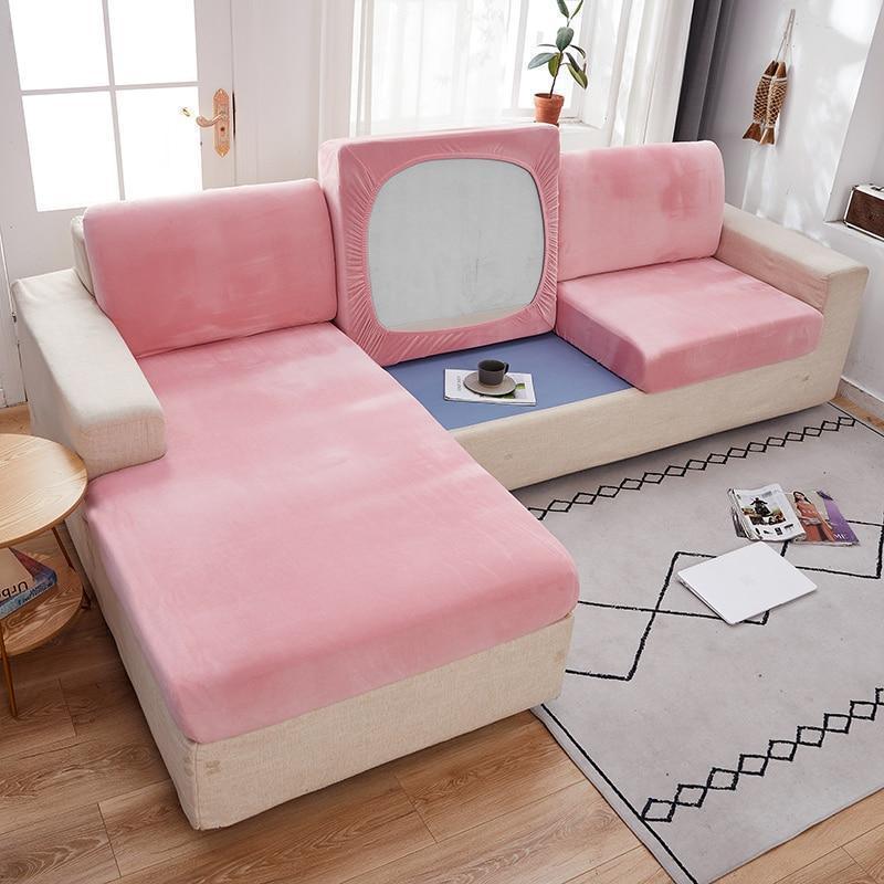 Housse Coussin d'Assise Canapé en Velours Rose - La Maison de la Housse®