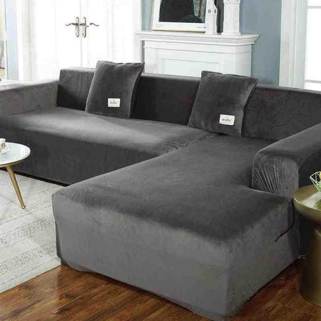 Housse De Canapé d'Angle En Velours Gris - La Maison de la Housse®