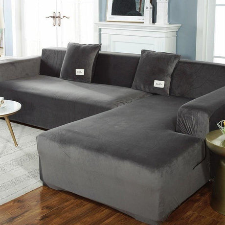 Housse De Canapé d'Angle En Velours Gris - La Maison de la Housse®