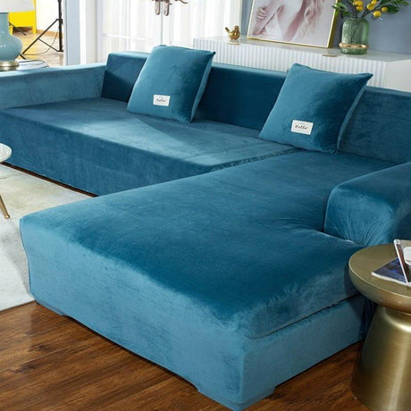 Housse De Canapé d'Angle En Velours Lac bleu - La Maison de la Housse®