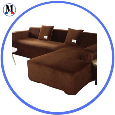 Housse De Canapé d'Angle En Velours Marron - La Maison de la Housse®