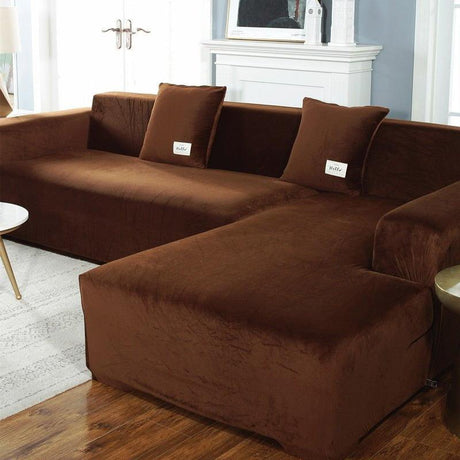 Housse De Canapé d'Angle En Velours Marron - La Maison de la Housse®
