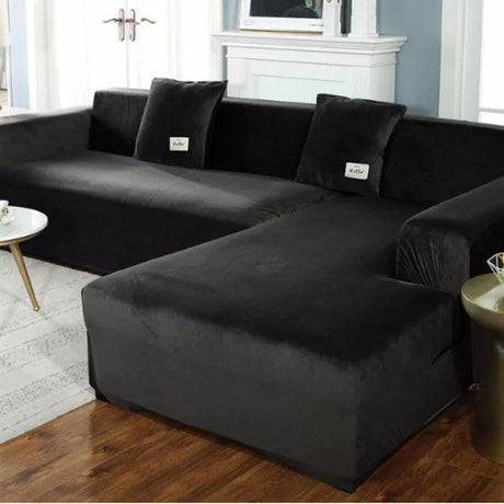 Housse De Canapé d'Angle En Velours Noir - La Maison de la Housse®