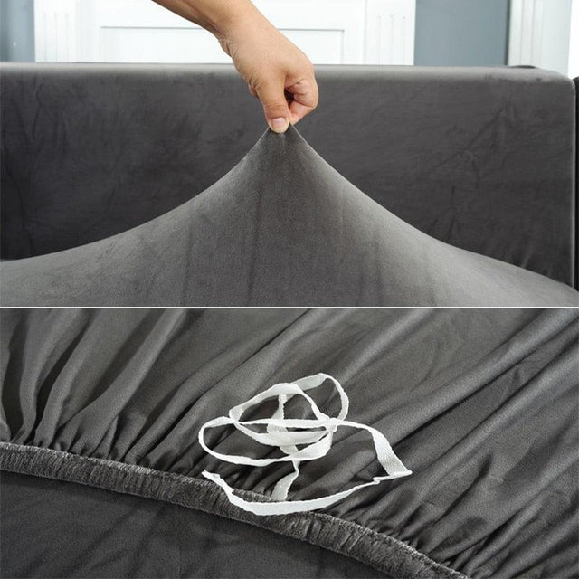 Housse De Canapé d'Angle En Velours Gris - La Maison de la Housse®