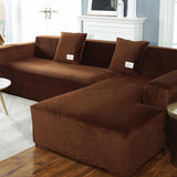 Housse De Canapé d'Angle En Velours Marron - La Maison de la Housse®