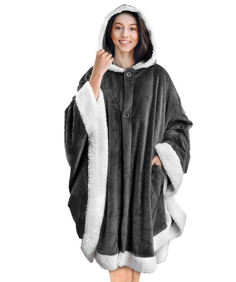 Plaid Poncho Sweat Cape Gris - La Maison de la Housse®